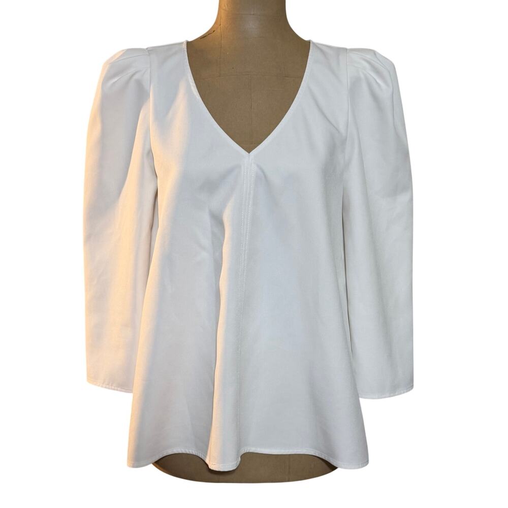 Tuckernuck Blouse Tetley White V-Neckline Puff Sleeves